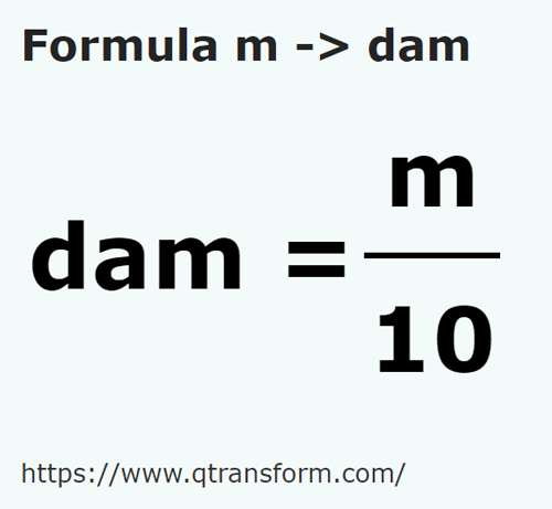 formulu Metre ila Dekametre - m ila dam