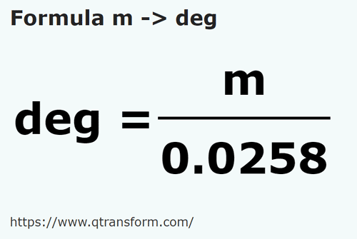 formula метр в Палец - m в deg