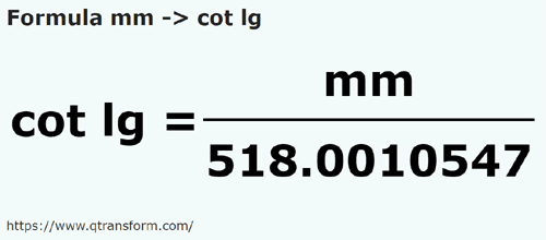 formula Milímetro a Codos largo - mm a cot lg