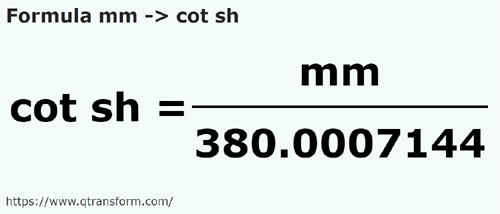 formula миллиметр в Короткий локоть - mm в cot sh