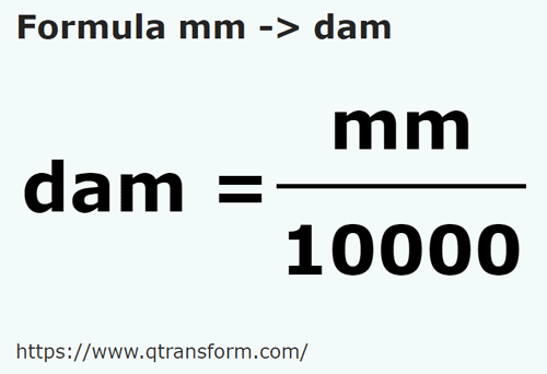 formula Milímetro a Decámetros - mm a dam