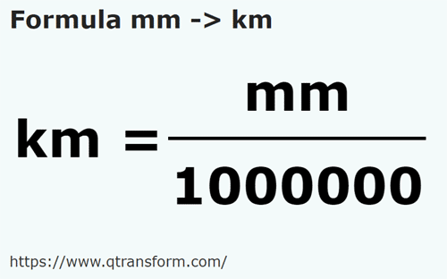 formula Milimeter kepada Kilometer - mm kepada km