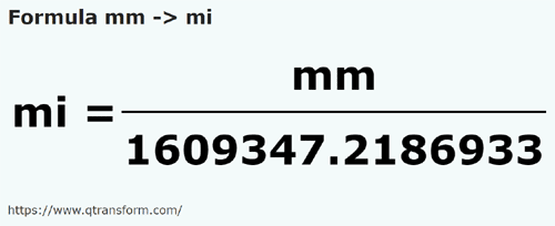 formula миллиметр в миля - mm в mi