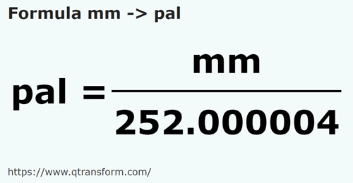 formule Millimètres en Palmes - mm en pal