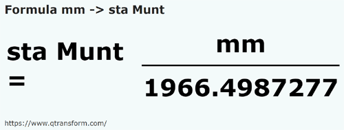 umrechnungsformel Millimeter in Stânjeni (Muntenia) - mm in sta Munt