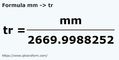 formula миллиметр в Трость - mm в tr