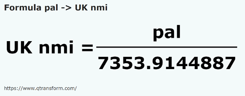 formula Palmos em Milhas marítimas britânicas - pal em UK nmi