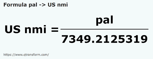 formula Пядь в Милосердие ВМС США - pal в US nmi