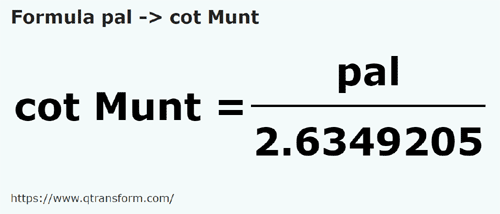 formula Palmos em Côvados (Muntenia) - pal em cot Munt