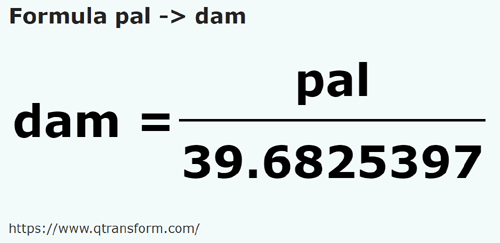 umrechnungsformel Spanne in Dekameter - pal in dam