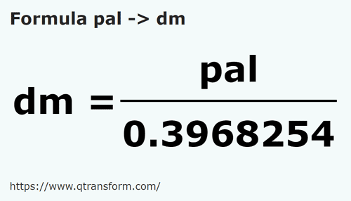 formule Span naar Decimeter - pal naar dm