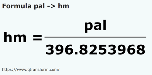 formula Пядь в гектометр - pal в hm