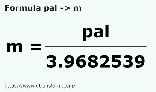 formula Jengkal kepada Meter - pal kepada m