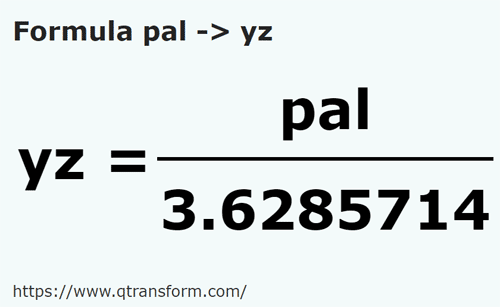 formula Пядь в площадка - pal в yz