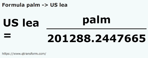 formule Handbreedte naar Leugas - palm naar US lea