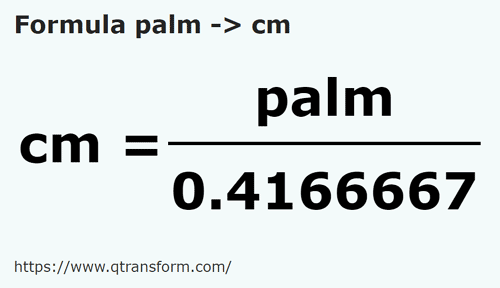 umrechnungsformel Palmac in Zentimeter - palm in cm