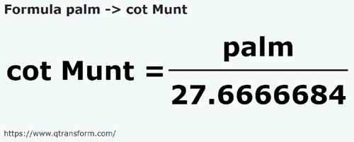 formula Palmacs to Cubits (Muntenia) - palm to cot Munt