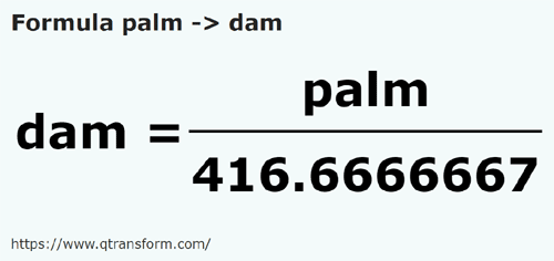 formula Szerokości dłoni na Dekametry - palm na dam