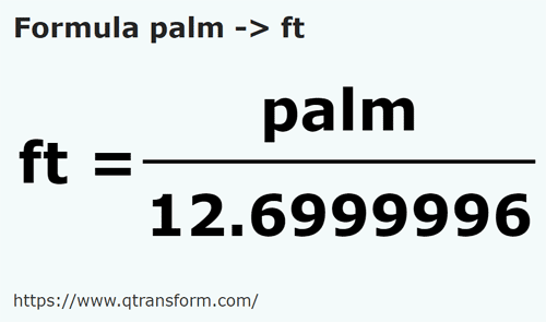 formula Ладонь в фут - palm в ft