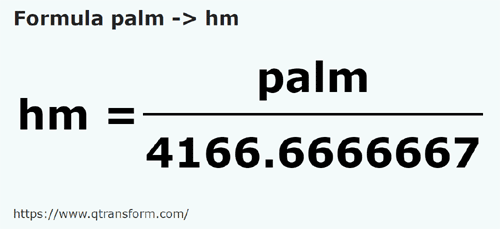 formule Handbreedte naar Hectometer - palm naar hm