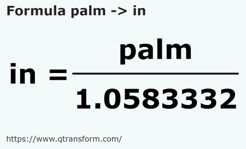 formula Ладонь в дюйм - palm в in