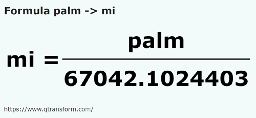 formule Handbreedte naar Mijl - palm naar mi