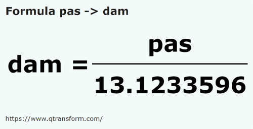 formulu Basamak ila Dekametre - pas ila dam