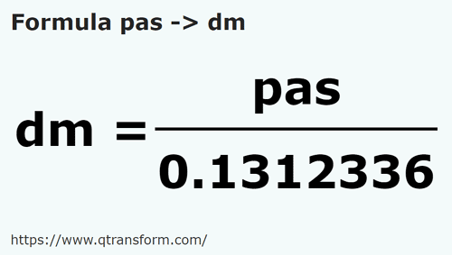 formula шаги в дециметр - pas в dm