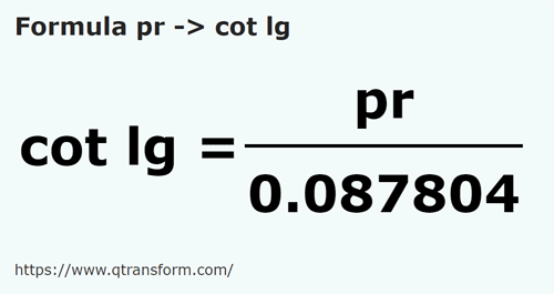 formula стержень в Длинный локоть - pr в cot lg