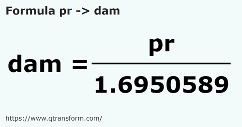 formule Prajini naar Decameter - pr naar dam