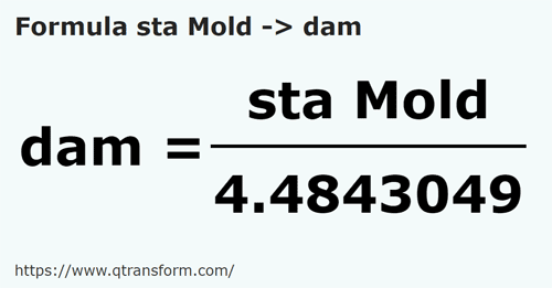 formula Stânjeni (Moldavia) kepada Dekameter - sta Mold kepada dam