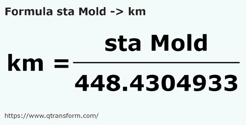 umrechnungsformel Stânjene (Moldova) in Kilometer - sta Mold in km
