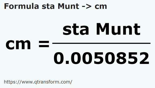 formula Fathoms (Muntenia) to Centimeters - sta Munt to cm