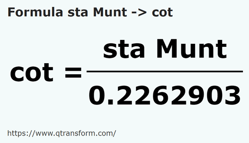 formula Fathoms (Muntenia) to Cubits - sta Munt to cot