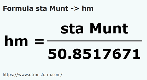 umrechnungsformel Stânjeni (Muntenia) in Hektometer - sta Munt in hm
