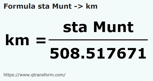 formulu Stânjen Muntenia ila Kilometre - sta Munt ila km