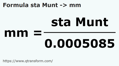 umrechnungsformel Stânjeni (Muntenia) in Millimeter - sta Munt in mm