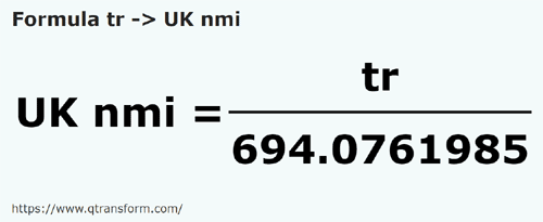 formula Canas em Milhas marítimas britânicas - tr em UK nmi