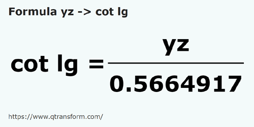 formula Yards to Long cubits - yz to cot lg