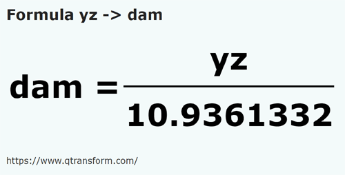 formula Halaman kepada Dekameter - yz kepada dam