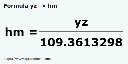 formula Iarde in Ectometri - yz in hm