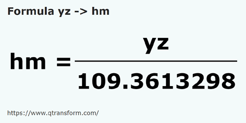 formula Jardas em Hectômetros - yz em hm