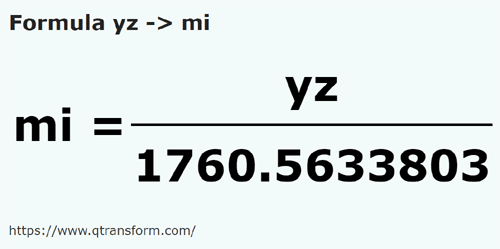 umrechnungsformel Yard in Meile - yz in mi