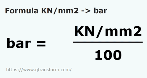 vzorec Kilonewton/metr čtvereční na Bar - KN/mm2 na bar