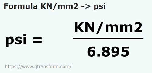 formule Kilonewtons/mètre carré en Psi - KN/mm2 en psi