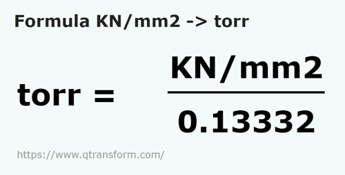 formula Quilonewtons/metro quadrado em Torrs - KN/mm2 em torr