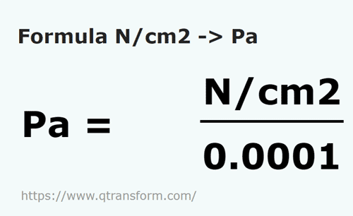 formula Ньютон/квадратный сантиметр в паскали - N/cm2 в Pa