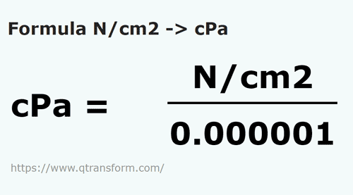 formula Newton/centimetro quadrato in Centipascali - N/cm2 in cPa