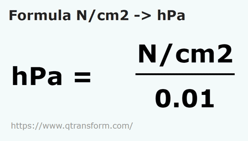 formula Ньютон/квадратный сантиметр в гектопаскали - N/cm2 в hPa