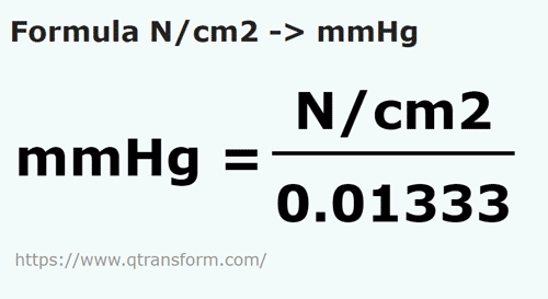 formule Newton / vierkante centimeter naar Millimeter kwikkolom - N/cm2 naar mmHg